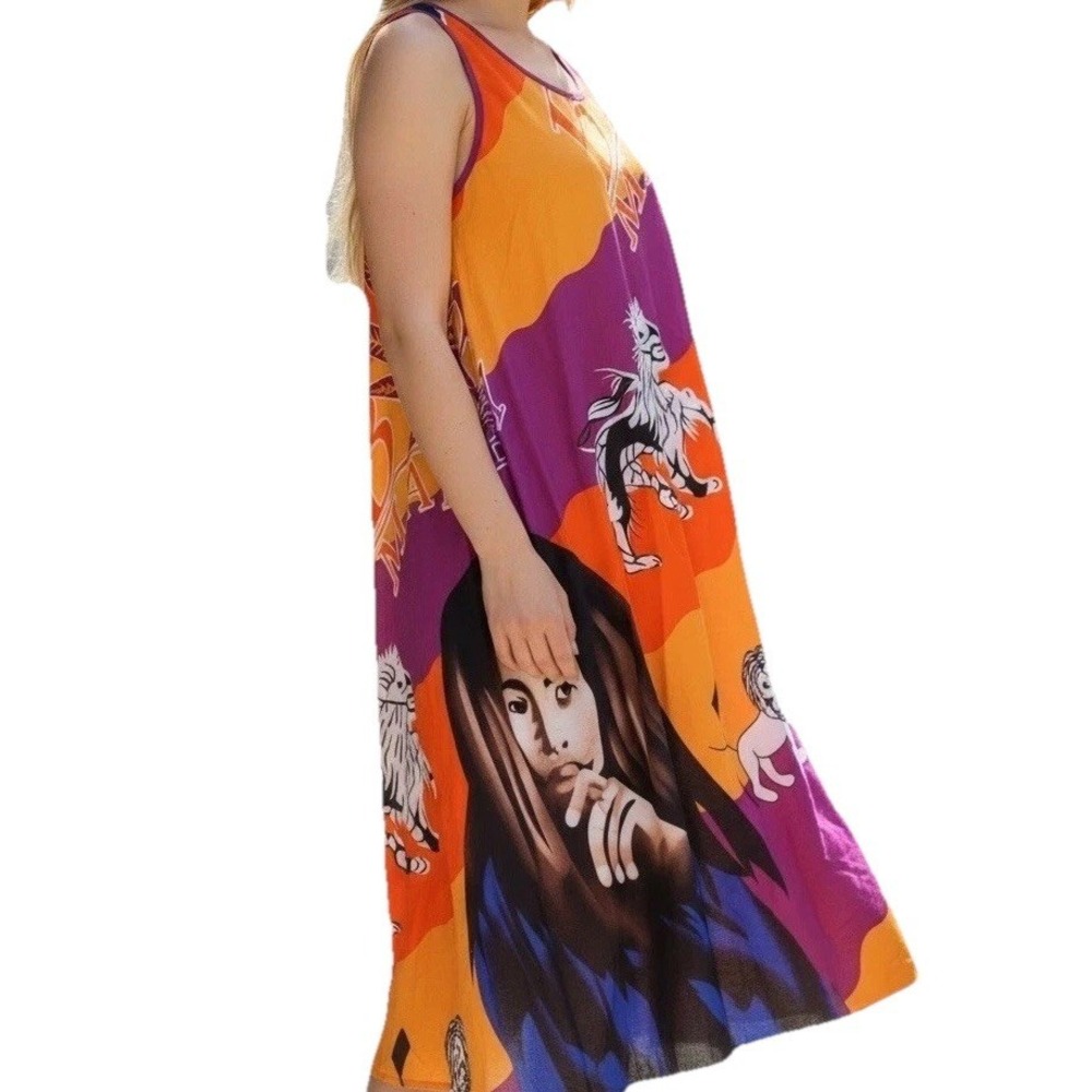 Bob Marley Dress Womens XL Reggae Colorful Sleeveless Boho Festival New